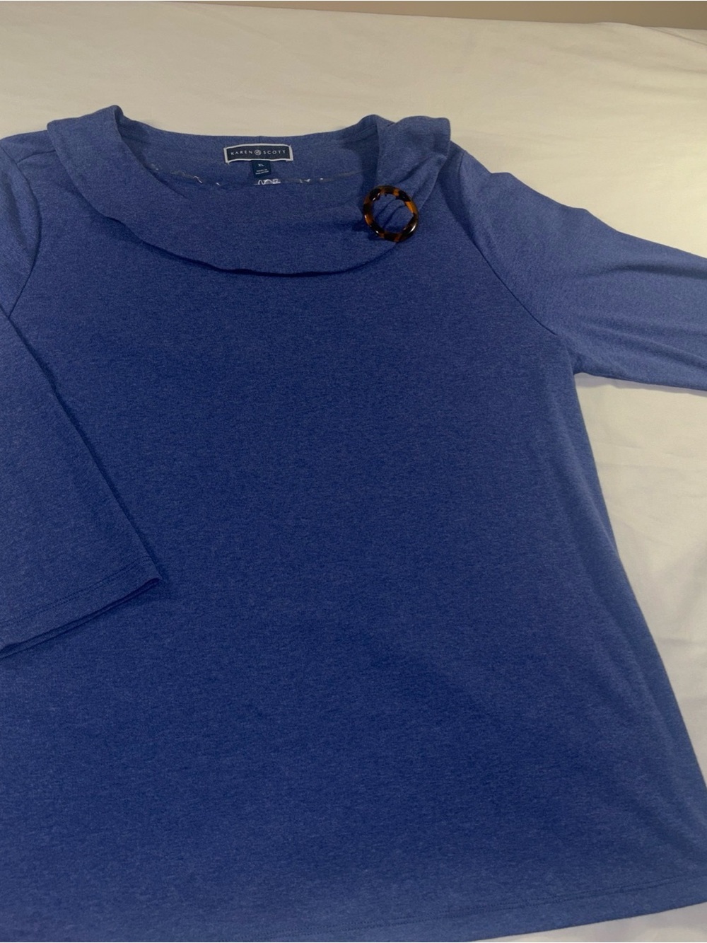 Karen Scott Royal Blue Scoop Neck Top with Tortoiseshell Ring Accent XL